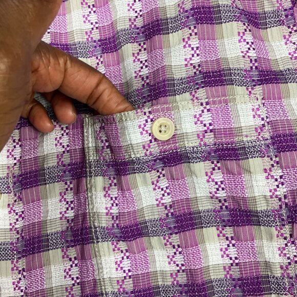 Tommy Bahama Mens Embroidered Button Down Shirt Plaid Short Sleeve Top LARGE - Picture 3 of 10